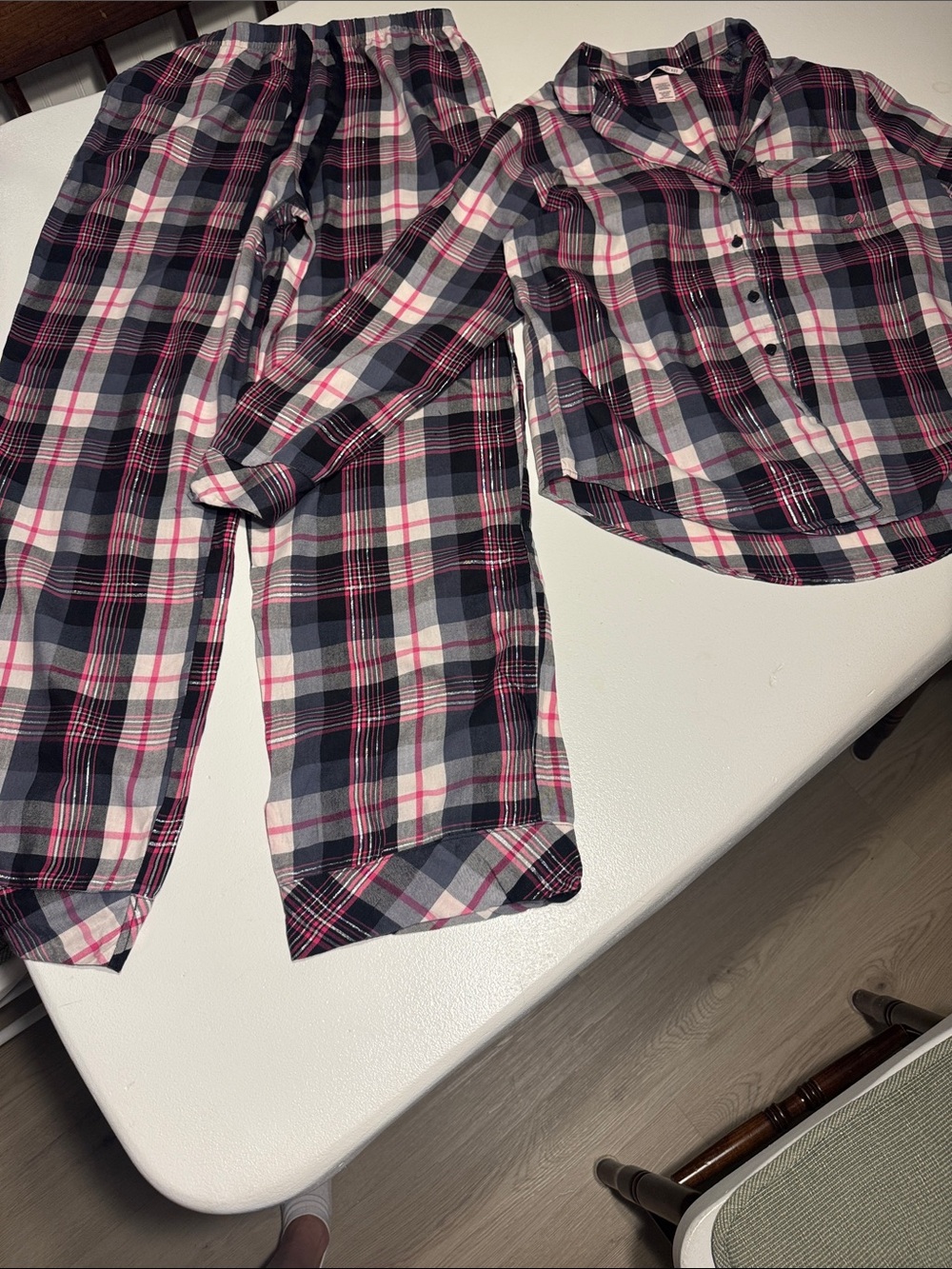 Victoria's Secret Pink, Gray & White Plaid womens Pajama Set